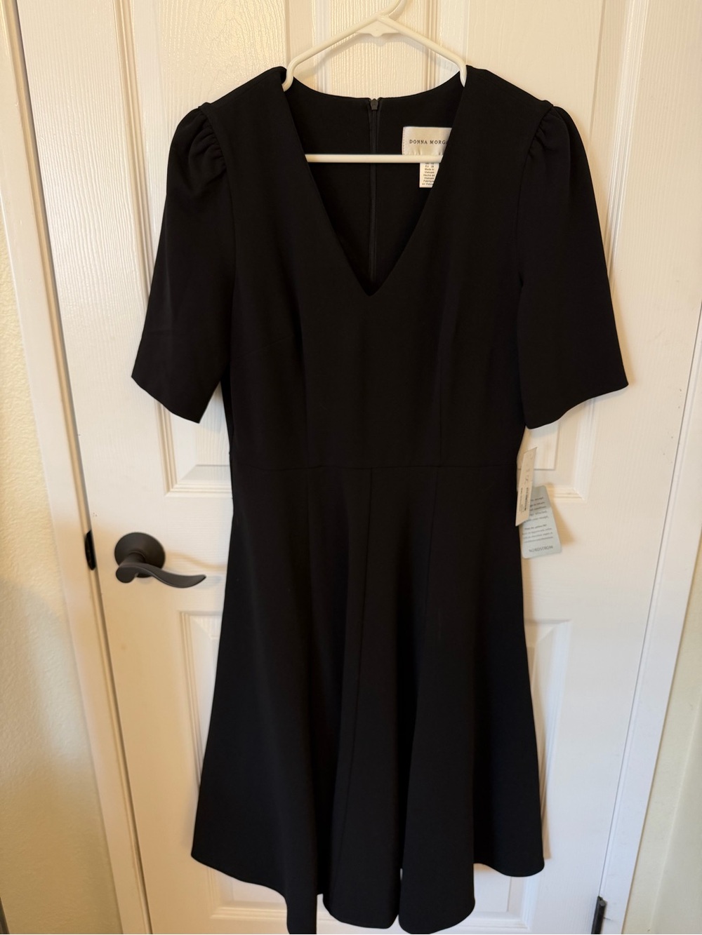 Donna Morgan Black V-Neck Midi Fit-and-Flare Dress
